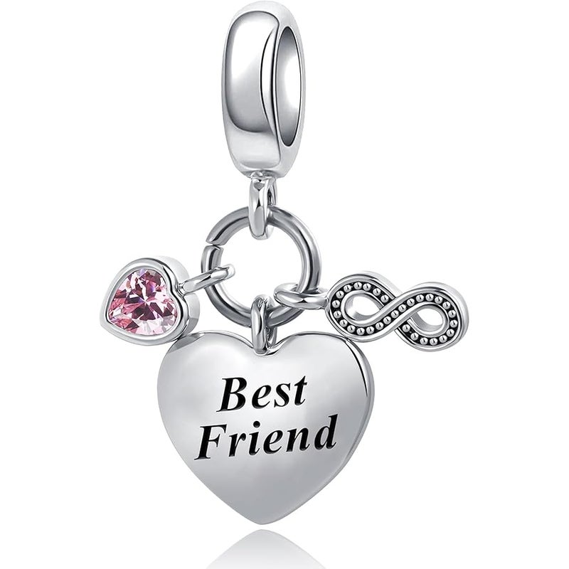 QeenseKc 2PCS Mother Daughter Love Heart Charm I Love You to the Moon and Back Crystal Enamel Dangle Bead Charm - Image 1