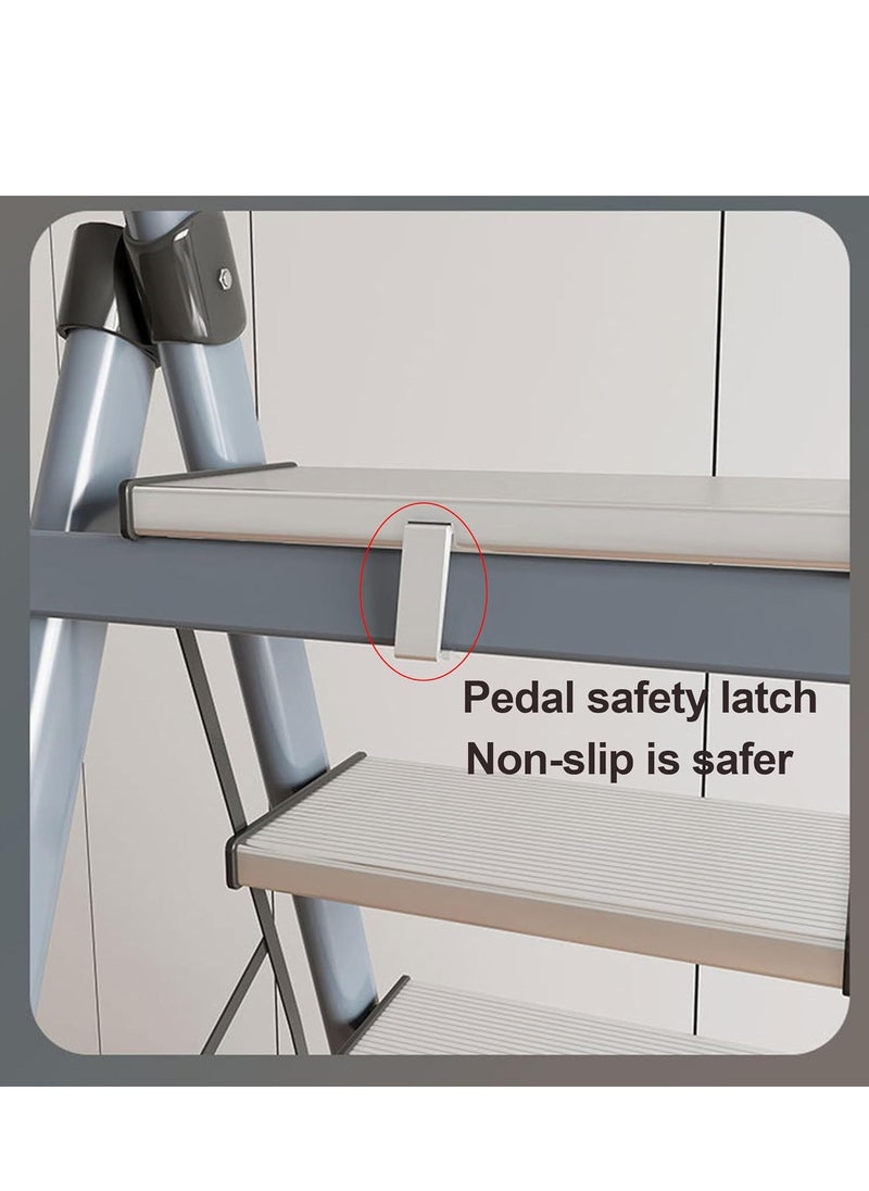 Vparty Folding Ladder 4 Steps Household Portable Ladders Lightweight Aluminum Step Ladder For Home, Non-Slip Portable Ladder For Kitchen, Library And Office, Maximum Load 150 Kg  - Image 4
