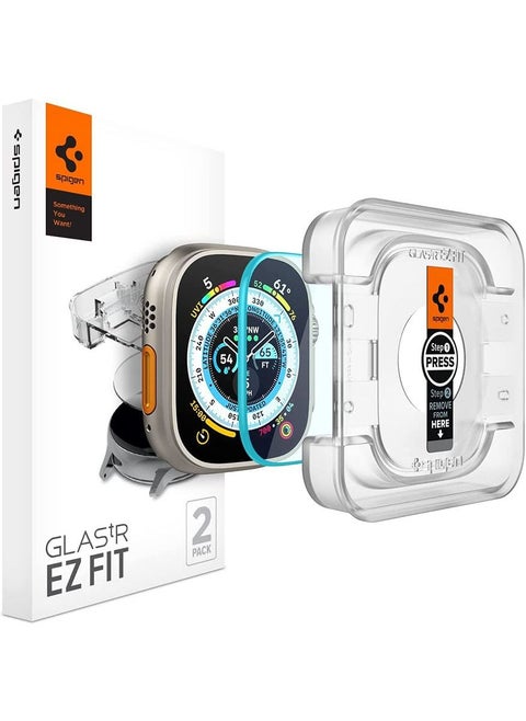 واقي شاشة زجاجي مقوى لساعة Apple Watch Ultra (49 ملم) من Glastr Ez Fit مع مجموعة تثبيت محاذاة تلقائية - عبوتان