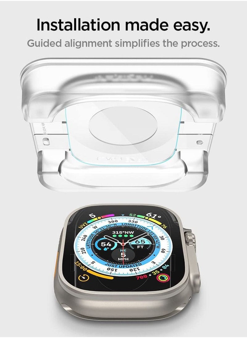Spigen - Glastr Ez Fit Apple Watch Ultra (49mm) Tempered Glass Screen Protector with Auto Align Install Kit - 2 Pack - Image 1