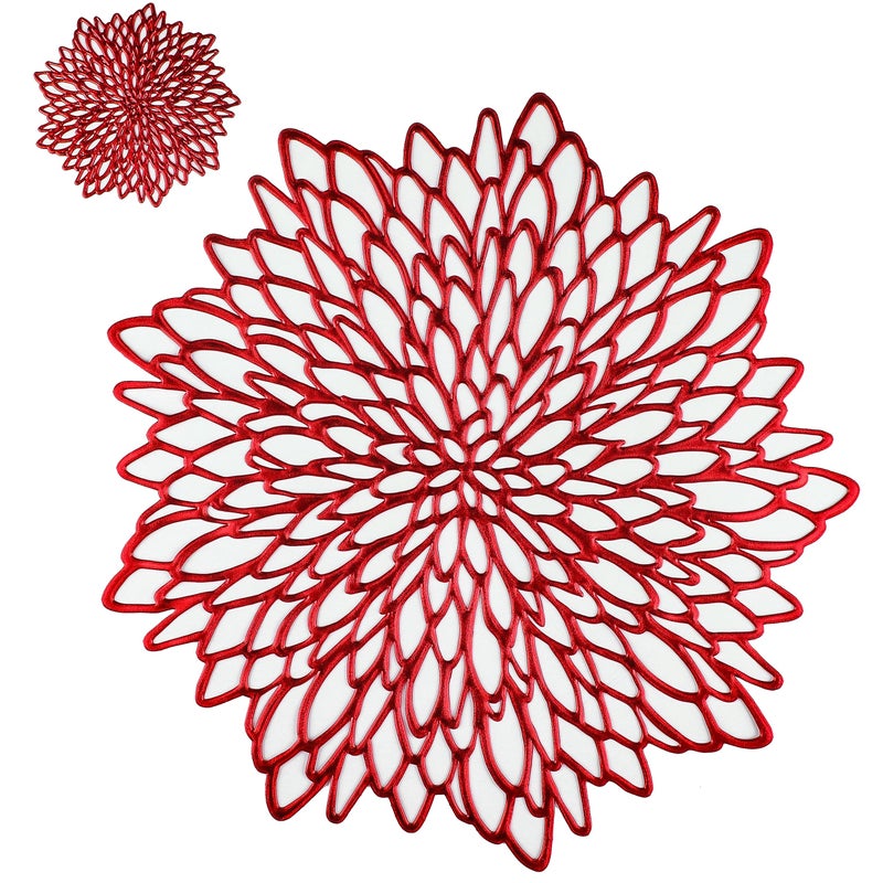 Snowkingdom 6 أزواج من المشاريع والوقايات الحمراء 12 pcs معادن لامعة من الفينيل طاولة الطعام الحصير حول أوراق الزخرفة لعيد الميلاد عيد الحب حفلات العطلة - Image 1