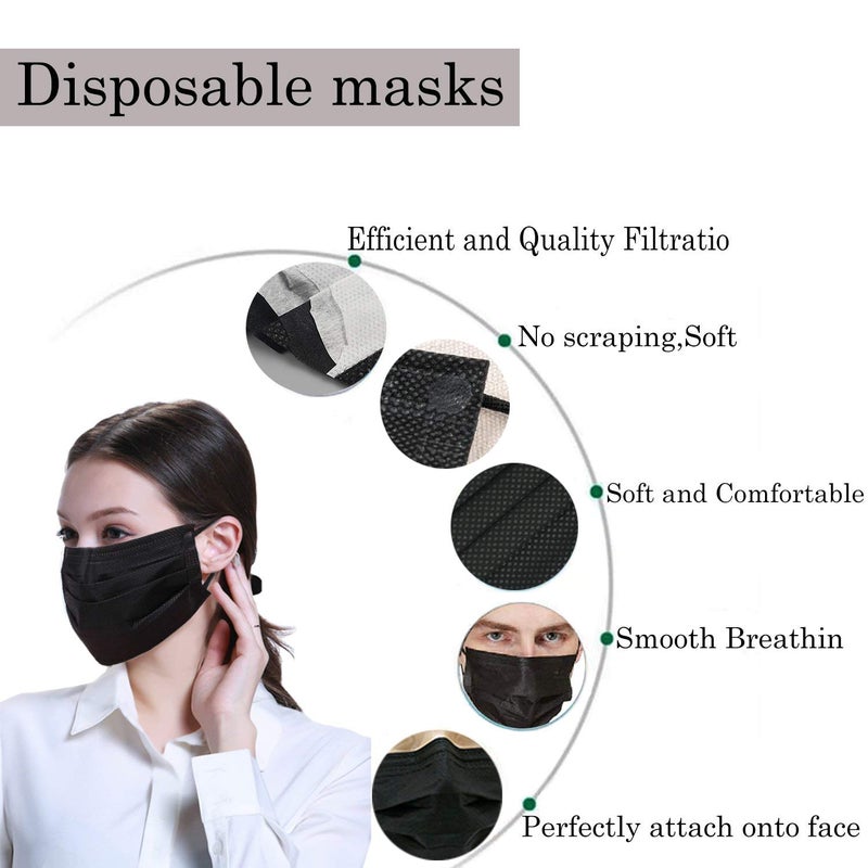 Wecolor Disposable 3 Ply Earloop Face Masks, Suitable for Home, School, Office and Outdoors (Black) - Image 3