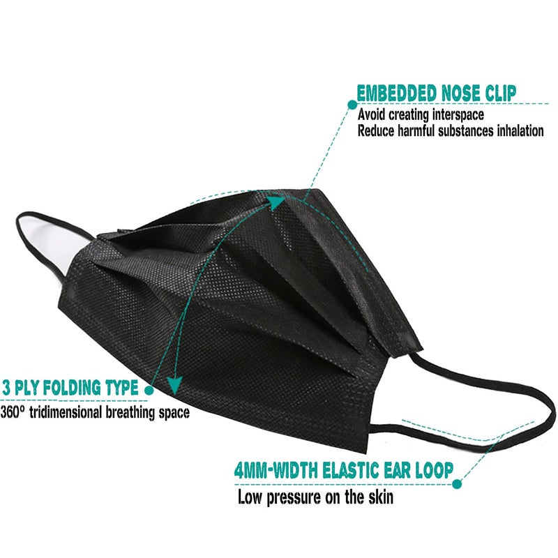 Wecolor Disposable 3 Ply Earloop Face Masks, Suitable for Home, School, Office and Outdoors (Black) - Image 4