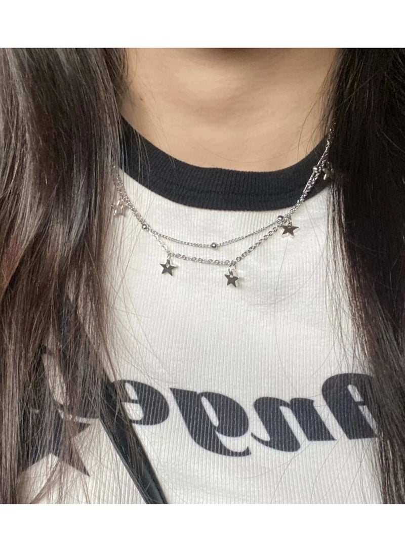 Goolsky Six-Star Beaded Steel Chain Necklace for Women – Chic Small-Bead Luxury Jewelry, Classic Style Non-Fading, Daily/Office Wear - Image 1