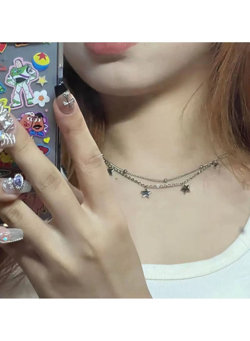 Goolsky Six-Star Beaded Steel Chain Necklace for Women – Chic Small-Bead Luxury Jewelry, Classic Style Non-Fading, Daily/Office Wear - Image 3