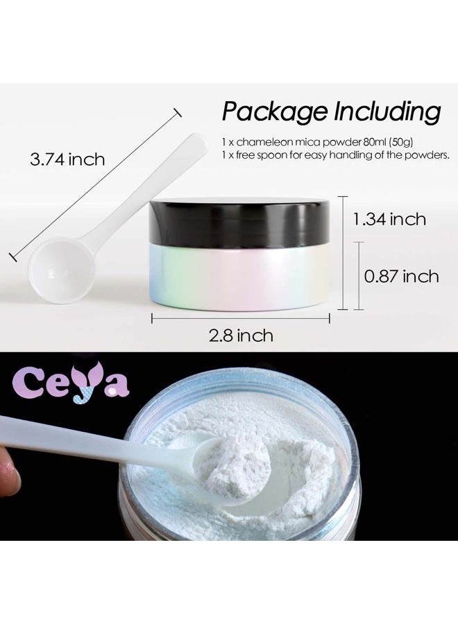 Ceya Chameleon Mica Powder, 1.8oz/ 50g Magic Sea Chrome Nail Powder, Cosmetic Grade Pearlescent Effect Color Shift Pigment for Epoxy Resin, Makeup, Nail Polish, Soap Dye, Candle Making, Slime, Paint - Image 4