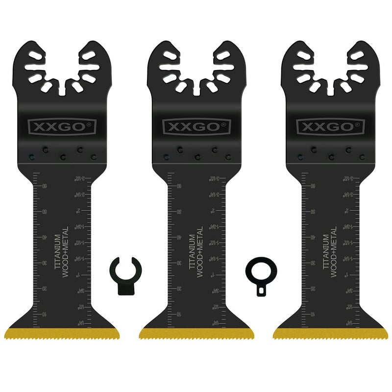 XXGO 3 Pcs Titanium Oscillating Multi Tool Blades Extra Long Reach Oscillating Saw Blades for Metal Wood Nails Screws Plastic Fit Milwaukee Makita Dremel Bosch Ryobi Rockwell Chicago XG5203 - Image 1
