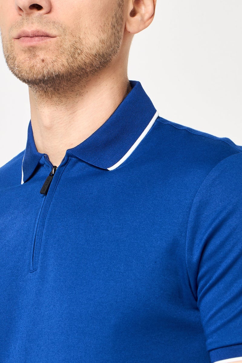 DKNY Men Regular Fit Short Sleeve Brand Logo Polo Shirt, Blue - Image 3