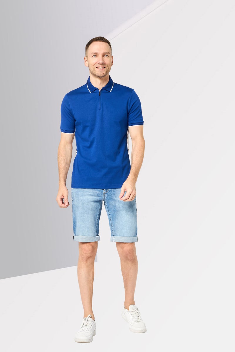 DKNY Men Regular Fit Short Sleeve Brand Logo Polo Shirt, Blue - Image 2