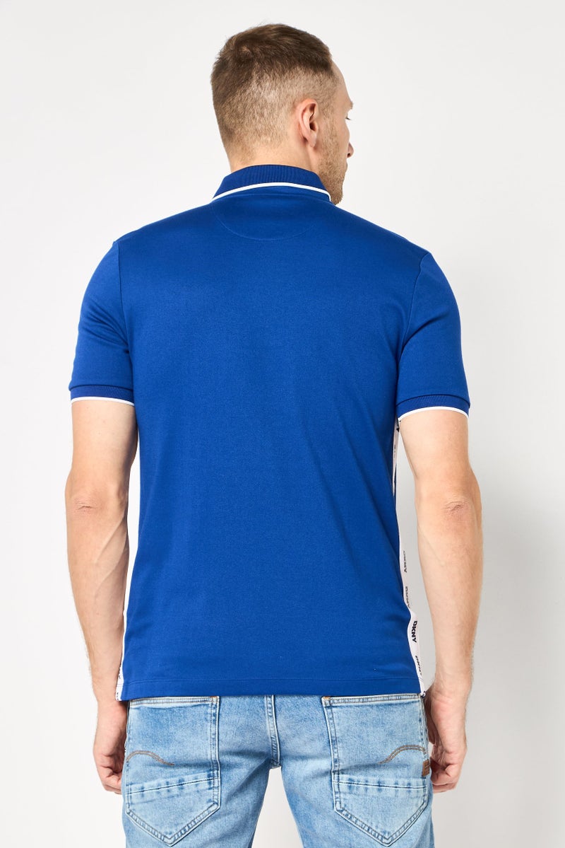 DKNY Men Regular Fit Short Sleeve Brand Logo Polo Shirt, Blue - Image 4