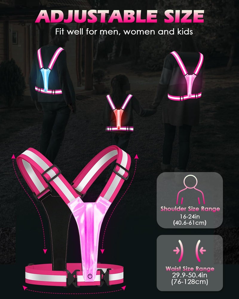 Zacro LED Reflective Vest Running Gear, 5 Lights Colors High Visibility Reflective Running Gear Rechargeable Light Up Running Vest for Walking Running Cycling, Adjustable for Men Women Kids(Pink) - Image 5