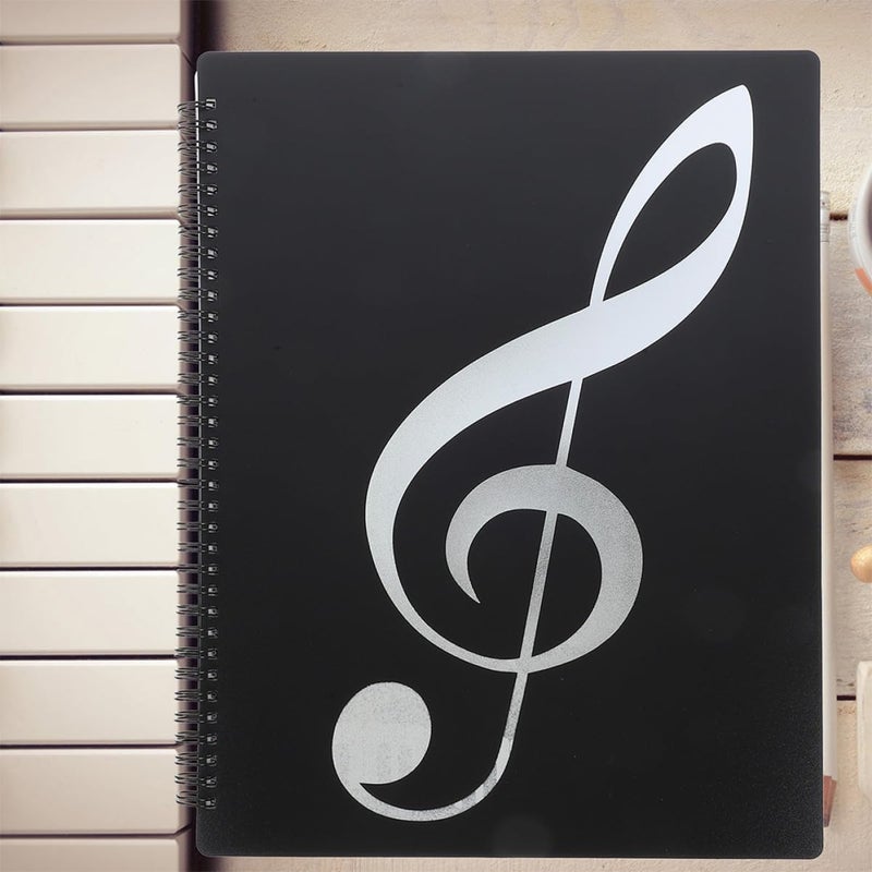 Ciieeo A4 Music Sheet Folder 30-Pages 60-Sides, Portable Document Organizer Silver Note Pattern and Black Cover, Sheet Music Storage Binder for Musicians and Office Use - Image 4
