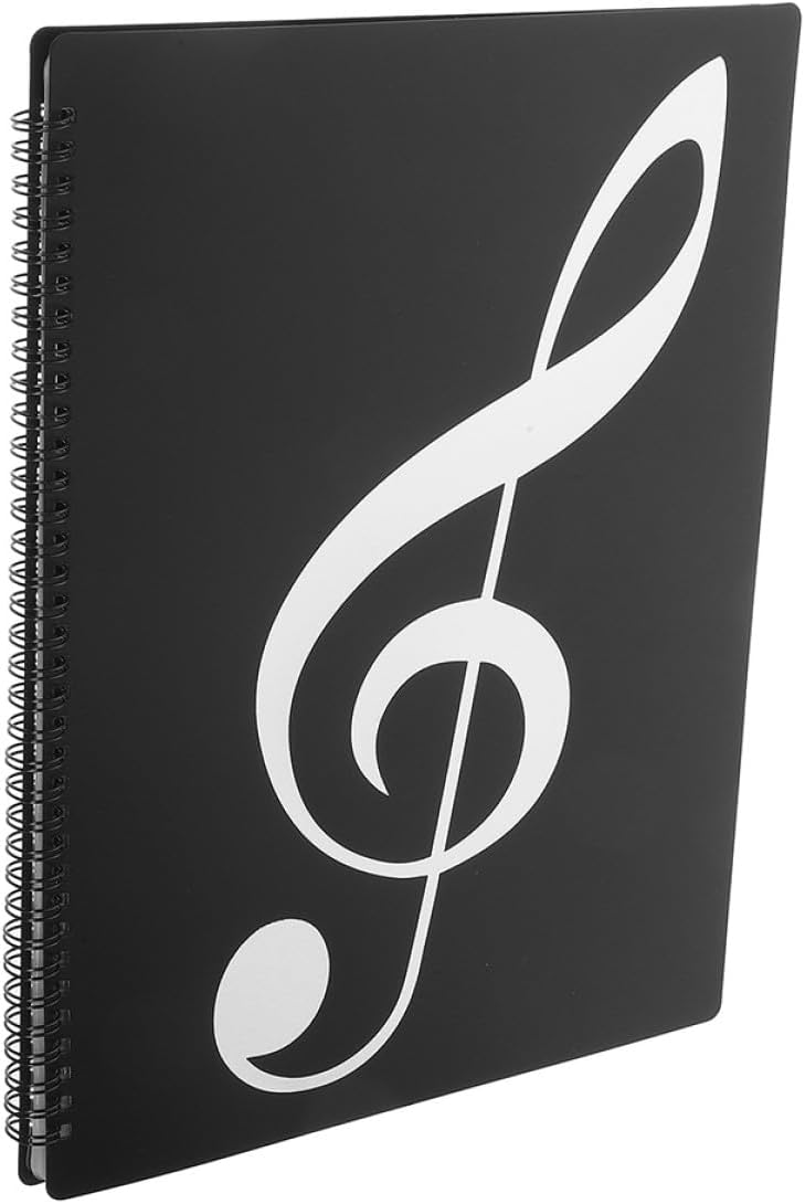 Ciieeo A4 Music Sheet Folder 30-Pages 60-Sides, Portable Document Organizer Silver Note Pattern and Black Cover, Sheet Music Storage Binder for Musicians and Office Use - Image 1