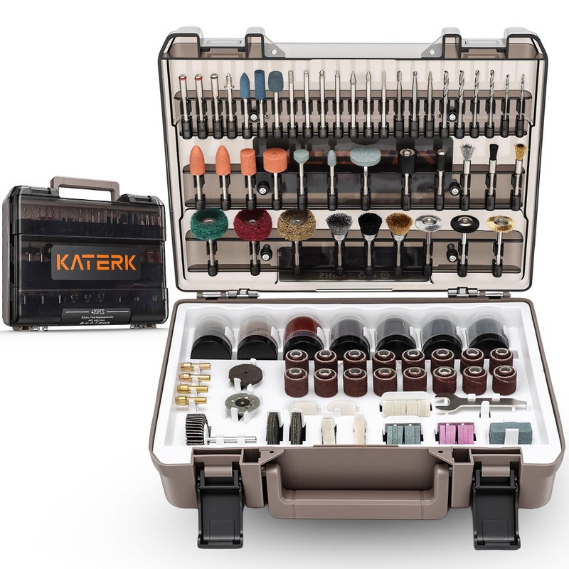 Katerk 420PCS Rotary Tool Accessories Kit Universal Drill Bit Tool Set Fits Dremel Rotary Tool 18 Shanks for Easy Cutting Sanding Polishing Carving Grinding Sharpening Drilling Engraving - Image 2