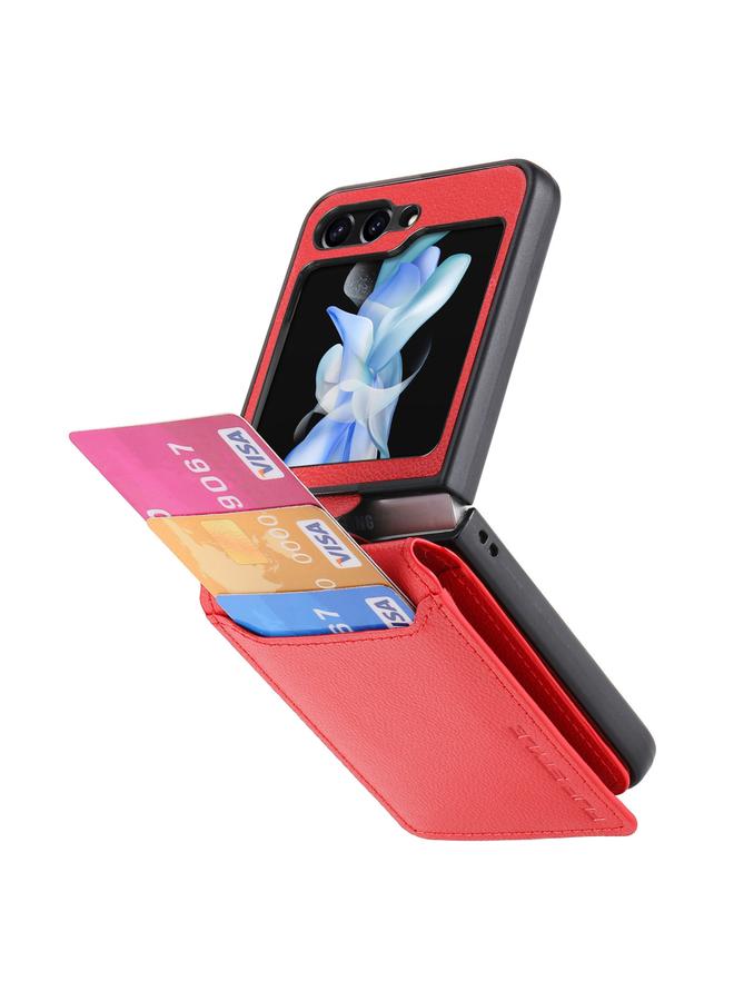 اس-توب جراب لهاتف Samsung Galaxy Z Flip6 مصنوع من الجلد المزخرف بحلقة ومحفظة - Image 4