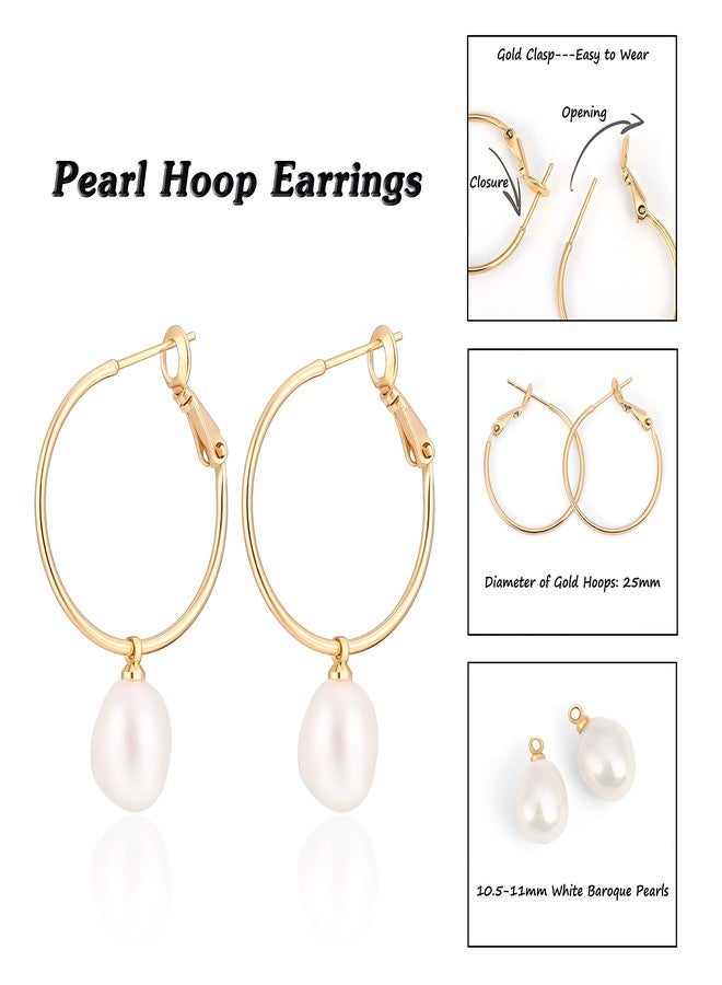 PEARLADA Gold Huggie Hoop Earrings with Charms Fashion Pearl Drop Dangle Earrings for Women Handmade Karma Circle Jewelry for Ladies Lightweight Pearl Earrings on Christmas - Image 3