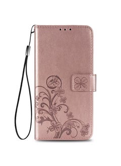 Case For Huawei P40 lite E/Y7P Four-leaf Clasp Embossed Buckle Mobile Phone Protection Leather Case with Lanyard & Card Slot & Wallet & Bracket Function