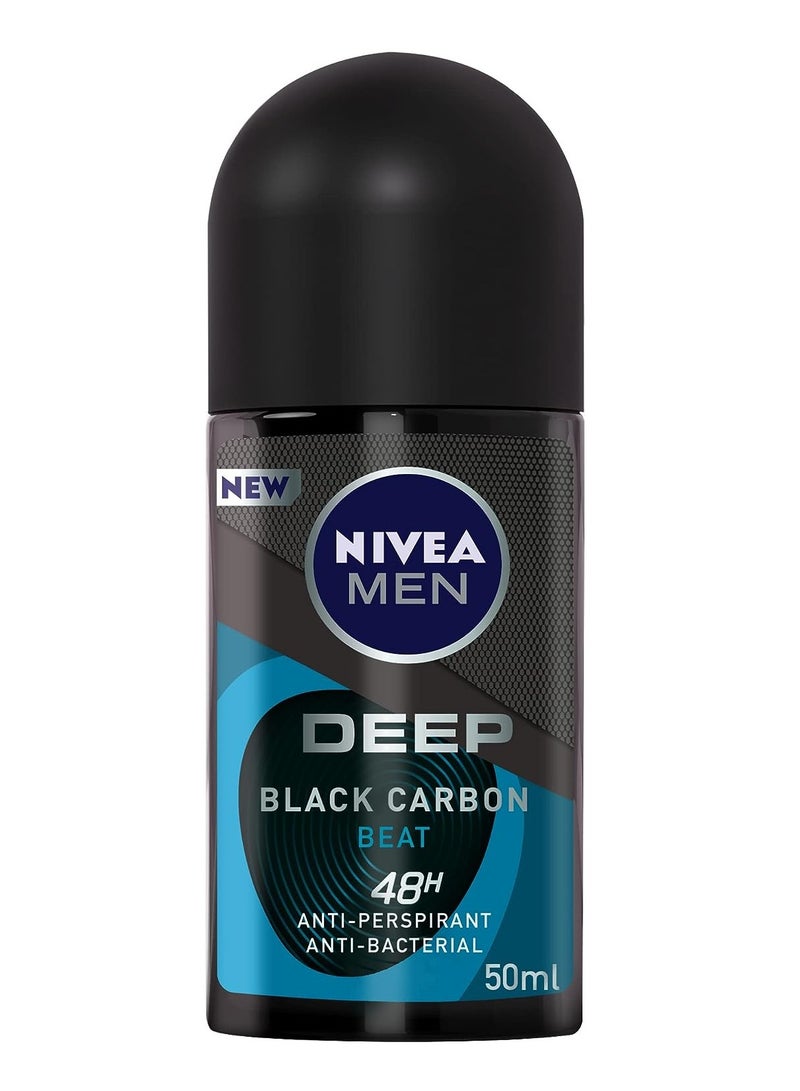 Nivea Men Antiperspirant Roll on for Men Deep Beat Black Carbon Antibacterial Wood Fresh Scent 50ml Pack Of 3 - Image 2