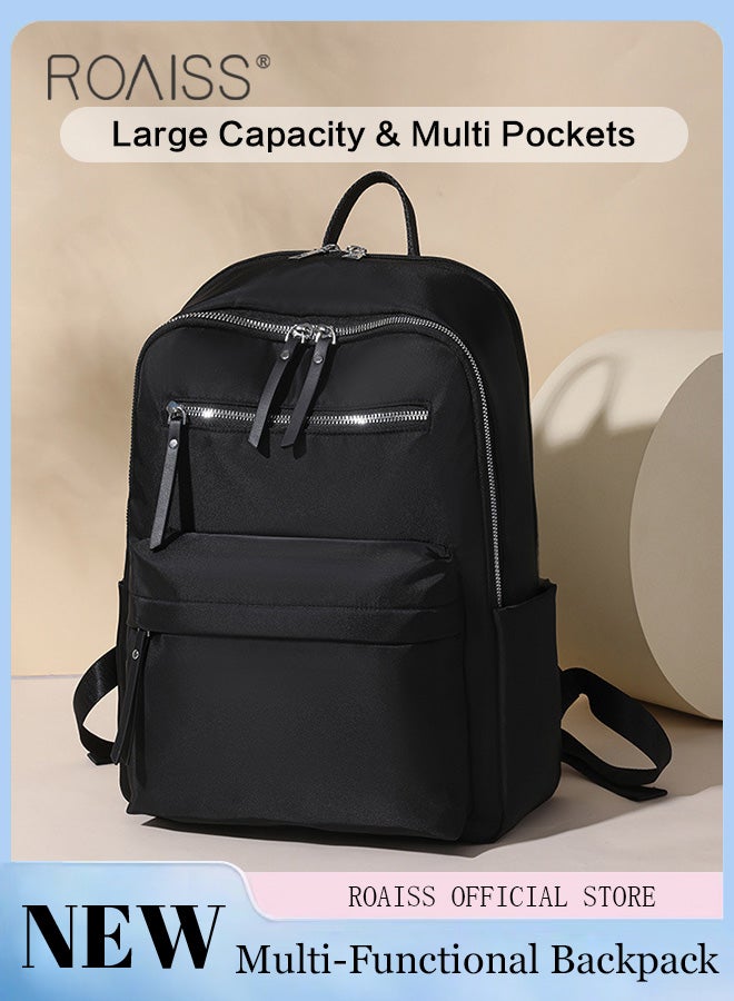 roaiss Simple Solid Color Backpack for Women Versatile Large Capacity Zipper Daypack Multi Layered Compartment Storage for Commute or Travel Can Fit 15 Inches Laptop with Design of Hungable on Trolley  - Image 1