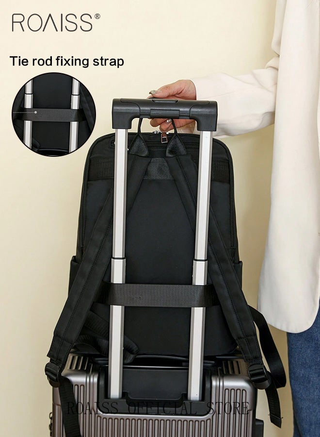 roaiss Simple Solid Color Backpack for Women Versatile Large Capacity Zipper Daypack Multi Layered Compartment Storage for Commute or Travel Can Fit 15 Inches Laptop with Design of Hungable on Trolley  - Image 4