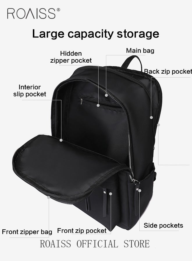 roaiss Simple Solid Color Backpack for Women Versatile Large Capacity Zipper Daypack Multi Layered Compartment Storage for Commute or Travel Can Fit 15 Inches Laptop with Design of Hungable on Trolley  - Image 3