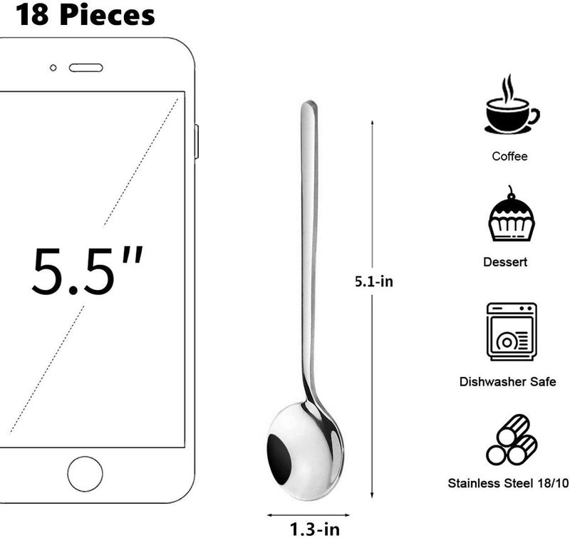 SZLFSX 18 Pack Stainless Steel Espresso Spoons, findTop Mini Teaspoons Set for Coffee Sugar Dessert Cake Ice Cream Soup Antipasto Cappuccino, 5.1 Inch - Image 2
