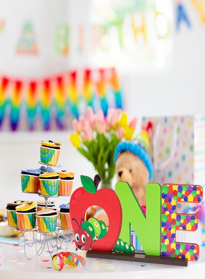 PANTIDE Hungry Caterpillar One Letter Sign Wooden Table Centerpiece for Kids Summer Spring First Birthday Decoration Red Apple 1st Table Sign Party Supplies for Baby Shower Cake Smash Photo Props - Image 5