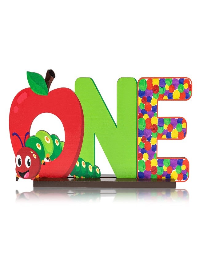 PANTIDE Hungry Caterpillar One Letter Sign Wooden Table Centerpiece for Kids Summer Spring First Birthday Decoration Red Apple 1st Table Sign Party Supplies for Baby Shower Cake Smash Photo Props - Image 1