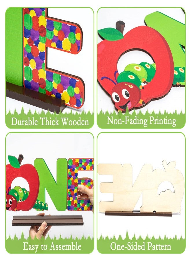 PANTIDE Hungry Caterpillar One Letter Sign Wooden Table Centerpiece for Kids Summer Spring First Birthday Decoration Red Apple 1st Table Sign Party Supplies for Baby Shower Cake Smash Photo Props - Image 3
