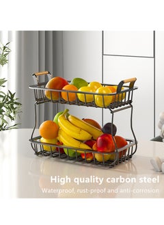 NOVOLAN NOVOLAN Fruit Storage Organizer Bins Kitchen Storage Box 2 Tier, Fruit Shelf Vegetable Shelf Double-Layer Detachable Fruit and Vegetable Storage Basket Household Fruit Storage Rack (black)  - Image 3