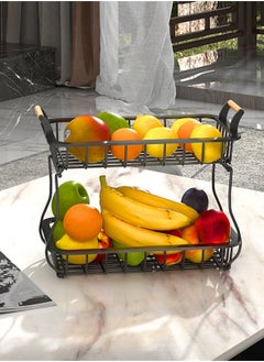 NOVOLAN NOVOLAN Fruit Storage Organizer Bins Kitchen Storage Box 2 Tier, Fruit Shelf Vegetable Shelf Double-Layer Detachable Fruit and Vegetable Storage Basket Household Fruit Storage Rack (black)  - Image 2