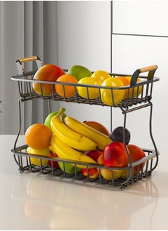 NOVOLAN NOVOLAN Fruit Storage Organizer Bins Kitchen Storage Box 2 Tier, Fruit Shelf Vegetable Shelf Double-Layer Detachable Fruit and Vegetable Storage Basket Household Fruit Storage Rack (black)  - Image 1