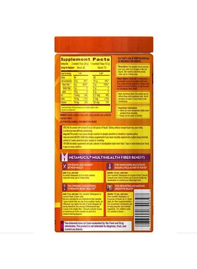 Metamucil Multihealth Fiber Orange Smooth Powder 72 Doses 30.4 Oz - Image 3