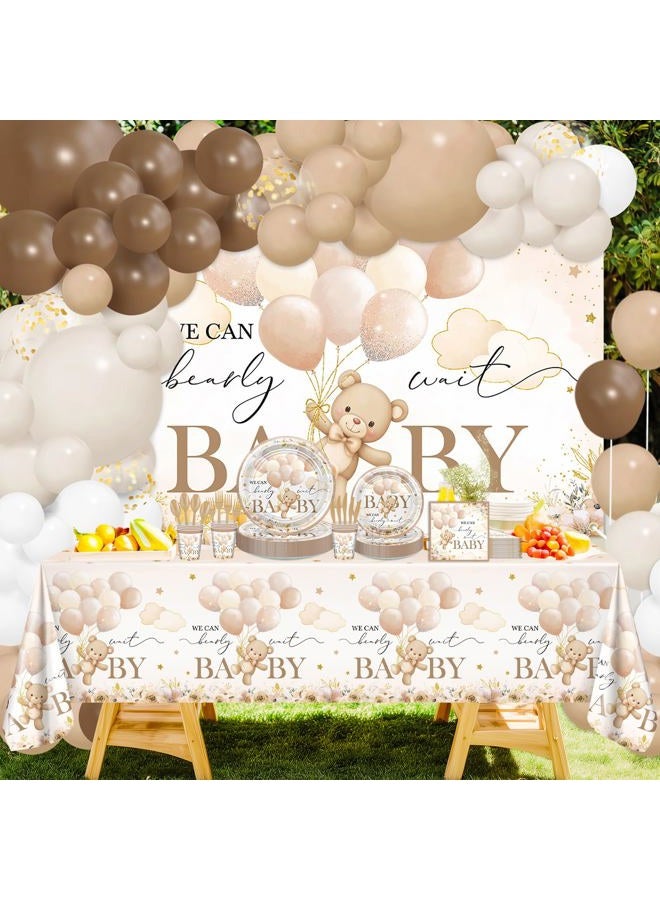 Lecheme 270 Pcs Bear Baby Shower Decorations: We Can Bearly Wait Baby Shower Banner Balloons Disposable Plates and Napkins Cups Tablecloth, Serve 24 - Image 2