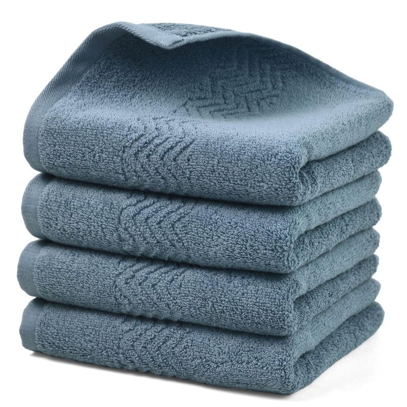 Cleanbear Hand Towel for Bathroom 100 Cotton Quick Dry Lightweight Hand Towels with Wavy Pattern Lint Free and Durable 4 Pack 13 x 28 Inch BlueGray - Image 2