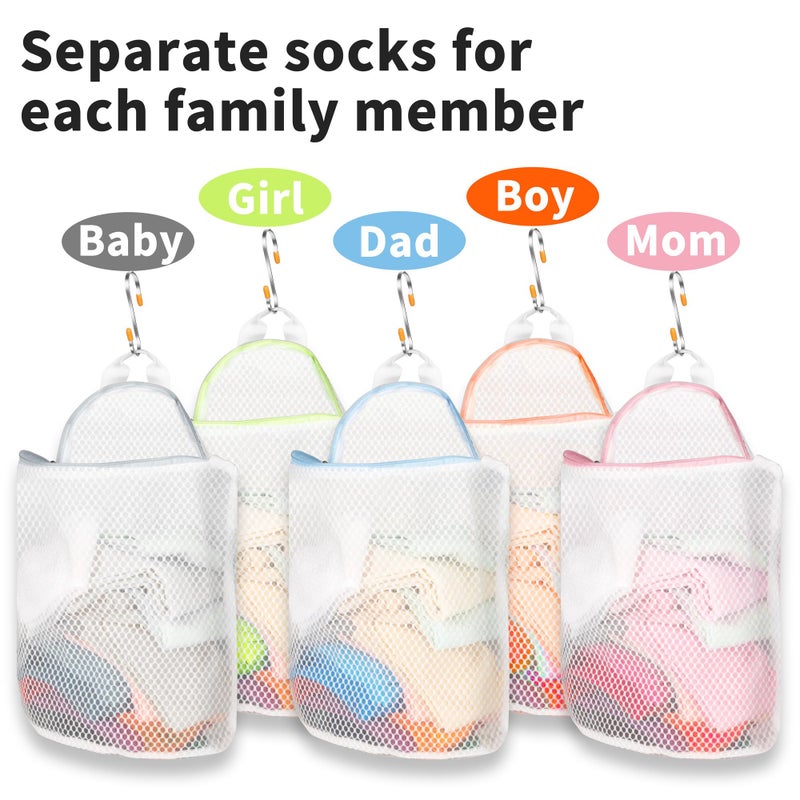 Cociat 5Pcs Hanging Laundry Bags for Socks with S Hooks,12 X 10 inch 5 Color Mesh Laundry Bags for Washing Machine - Image 3