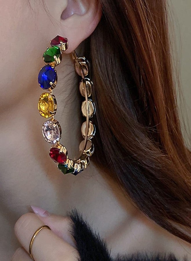 ميس غرايس أقراط دائرية أنيقة مرصعة بأحجار الراين اللامعة من Missgrace، بتصميم بوهيمي رقيق، مزينة بكريستالات ملونة، مناسبة للنساء. طقم أقراط دائرية عصرية، أقراط ذهبية مرصعة، طقم أقراط سهرة للنساء. - Image 3