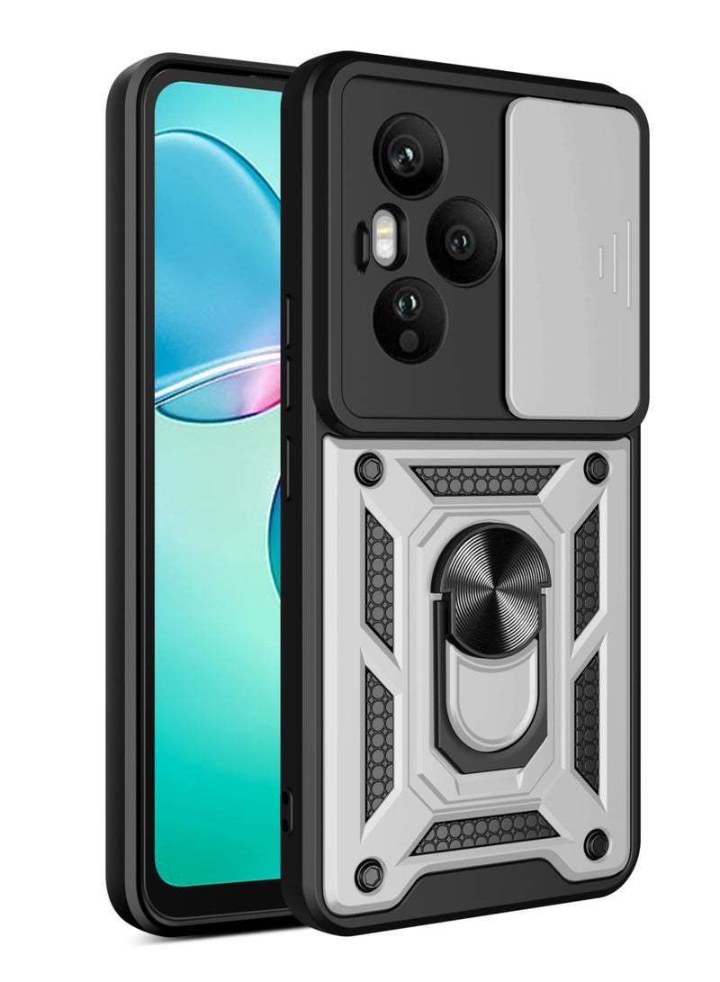 جراب حمايه مقاوم للصدمات وحمايه للكاميرا مزود بدبله معدنيه متوافق مع  Honor 400 Pro (فضي)