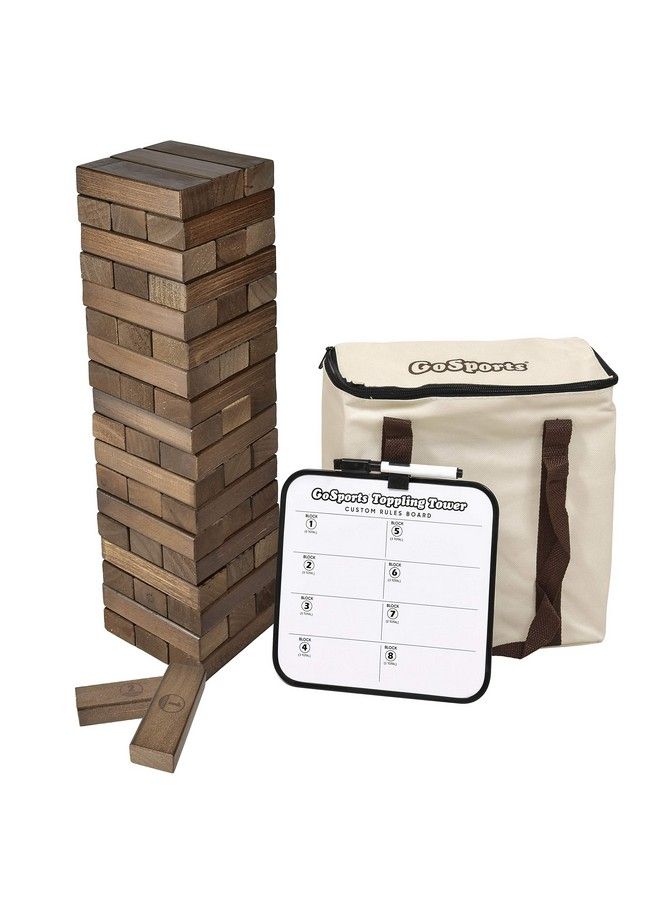 GoSports Large Dark Stain Toppling Tower With Bonus Rules Starts At 15 Ft And Grows To Over 3 Ft Made From Premium Brown Stained Blocks - Image 1