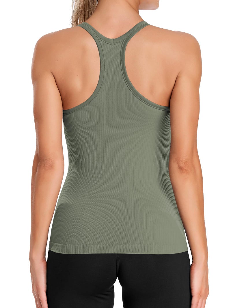 ATTRACO Womens Racerback Tank Tops Camisole Tank with Bra Ribbed Workout Tank Top Green XL - Image 2