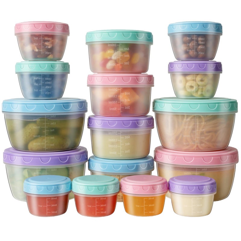 Freshmage 32 PCS Freezer Storage Containers with Lids, 16 Containers & 16 Lids Reusable BPA Free Plastic Soup Jars, Leakproof Salad Dressing Container to Go, Dishwasher & Microwave Safe Small Bowl Set - Image 1