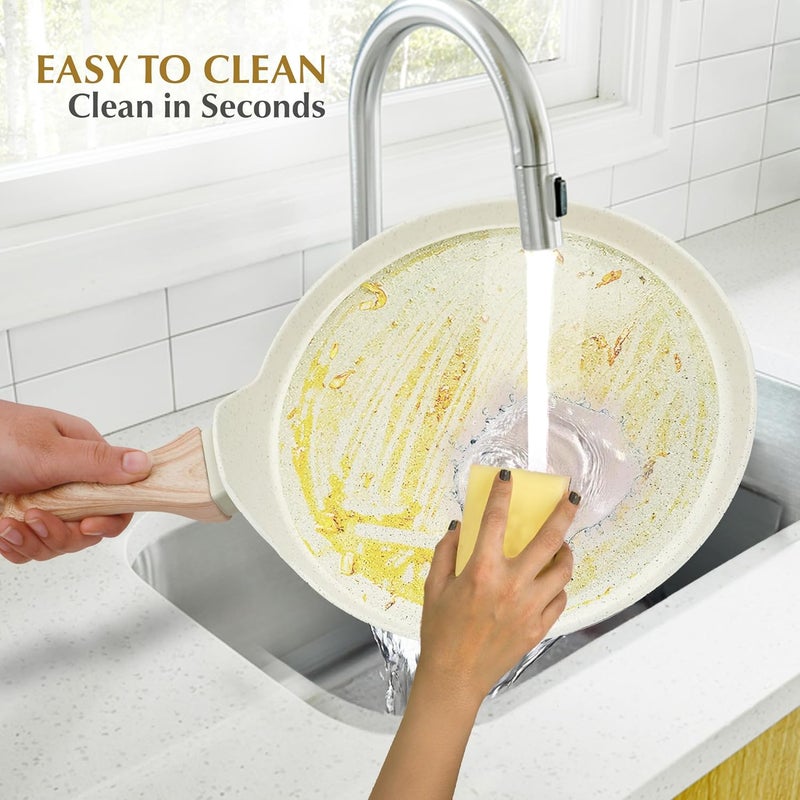 SOLARA Belmont Ceramic Dosa Tawa Non Stick Pan 28cm, Dosa Tawa Induction Base & Gas Compatible with Soft-Touch Handles, Flat Dosa Tava - Ivory - Image 5