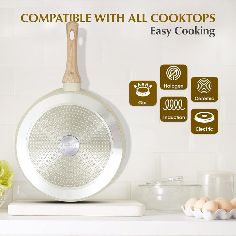 SOLARA Belmont Ceramic Dosa Tawa Non Stick Pan 28cm, Dosa Tawa Induction Base & Gas Compatible with Soft-Touch Handles, Flat Dosa Tava - Ivory - Image 4