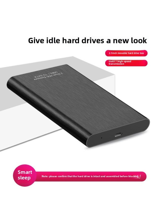 Mobile Hard Disk Box 3.1 Shock-free 2.5 Inch Notebook Metal Matte SSD Solid State Hard Disk Box-Color:Black