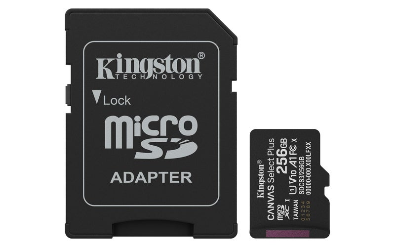 Kingston Canvas Select Plus microSD Memory Card 256GB microSDXC Gen3 150MB/s A1 Card + Adapter - SDCS3/256GB