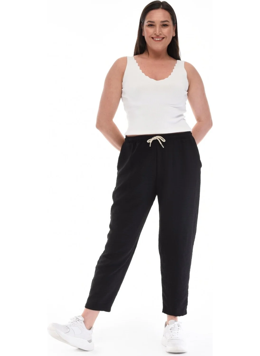 سيدي دينيم Women's Plus Size Synthetic Linen High Waist Elastic Skinny Leg Mom Pants C611
