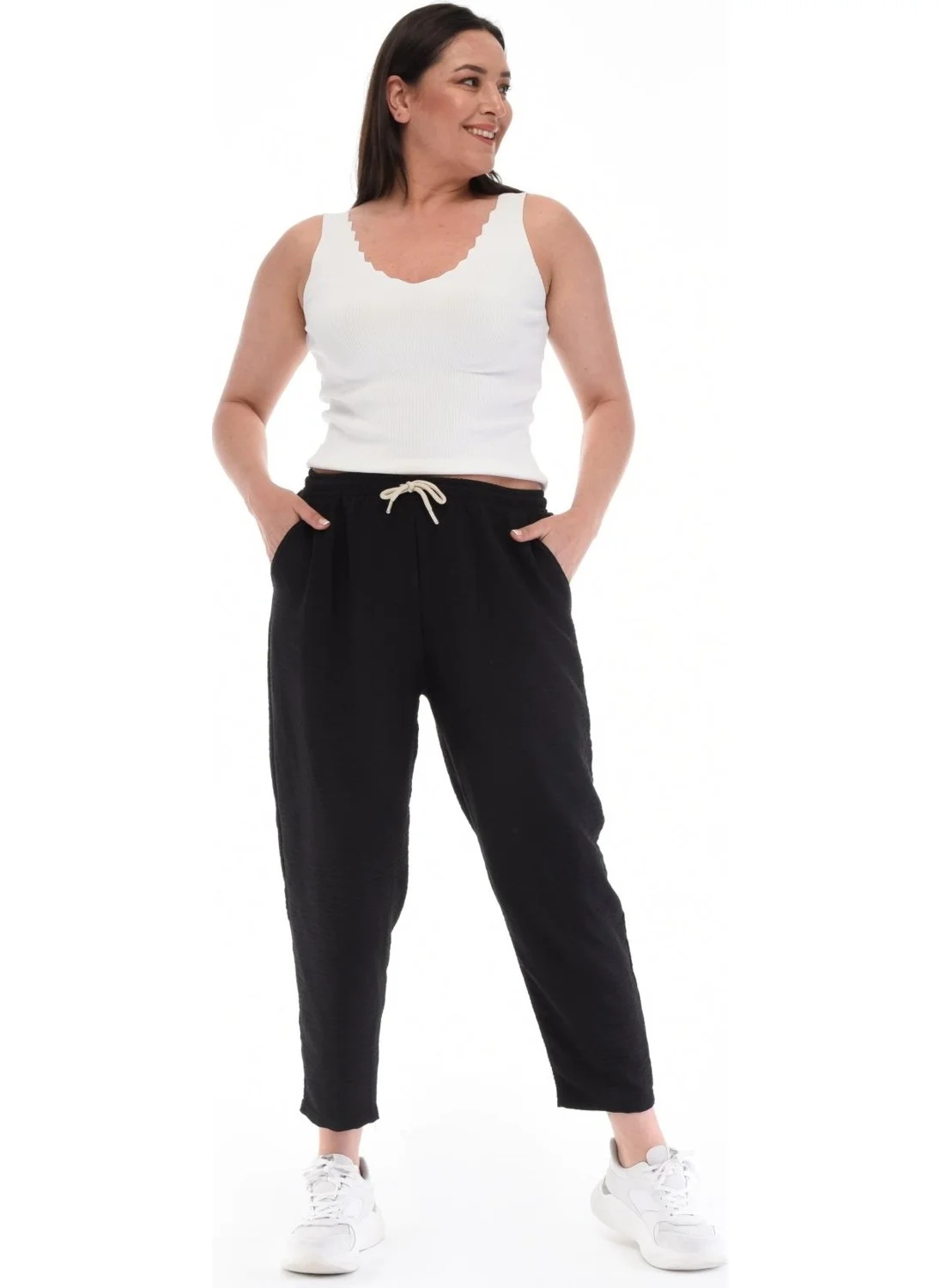 سيدي دينيم Women's Plus Size Synthetic Linen High Waist Elastic Skinny Leg Mom Pants C611