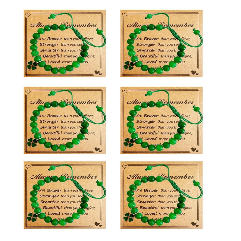 Bovemee 6PCS Green Nature Stone Clove Bracelet Four-Leaf Clover Female Heart Charm Clover Peacock Bracelet Lucky Bracelet Trendy Gift for Women - Image 1