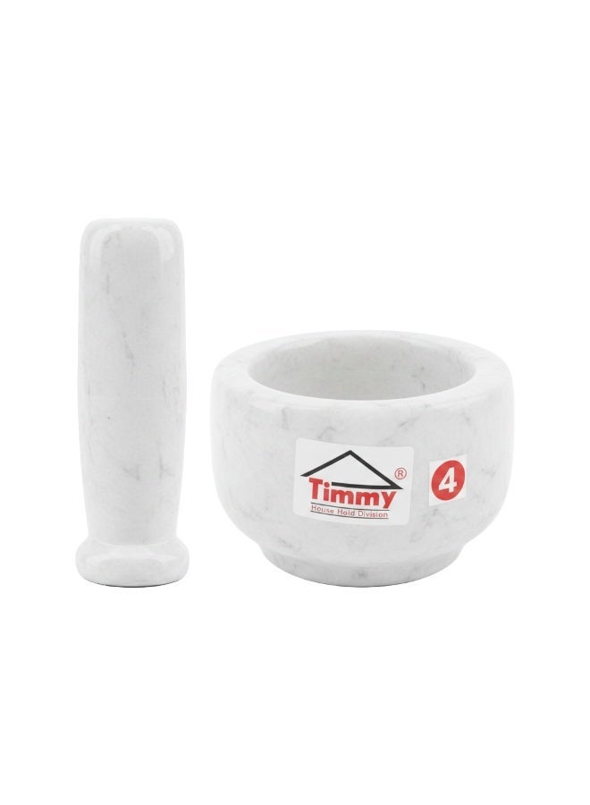 Timmy Marble Mortar and Pestle 4x2.5 Inch White | Kundi Set for Grinding Spices & Herbs | Durable Stone Grinder | Easy to Clean | Ideal for Kitchen Use