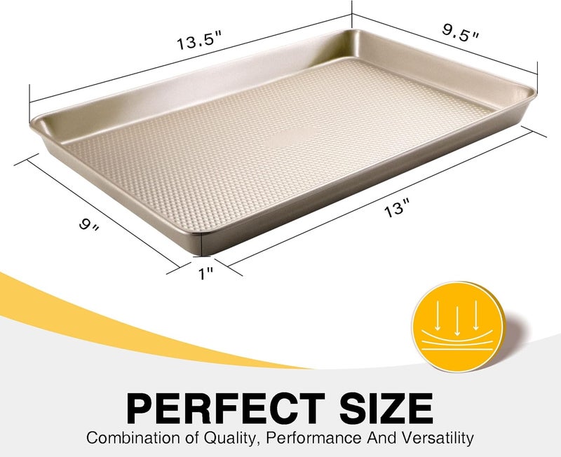 HONGBAKE Nonstick Quarter Sheet Pan - Premium Small Cookie Sheet for Baking with Diamond Texture Surface, 57% Thicker Carbon Steel Commercial Cooking Tray for Oven - Champagne Gold - Image 3